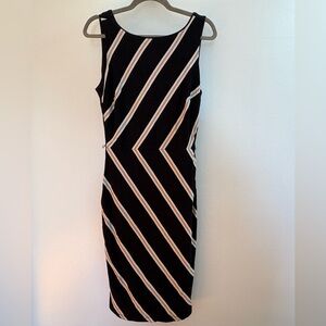 White House Black Market Black Diagonal Stripe Stretch Knit Midi Dress 8
